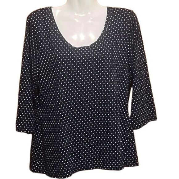 L.L.Bean womens top Swiss dot pullover‎ 100% cotton XL round neck half sleeve - Picture 1 of 6